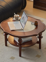 Table basse en bois massif en forme de pétale, style médiéval, meubles de salon antiques, verre double couche noir haut de gamme