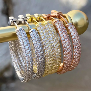 25MM Medium Sized Huggie <strong>Hoop</strong> Earring Rose Gold <strong>Silver</strong> Plated Full Micro Pave 5A CZ Iced Out Women <strong>Hoops</strong> - Product Image 1