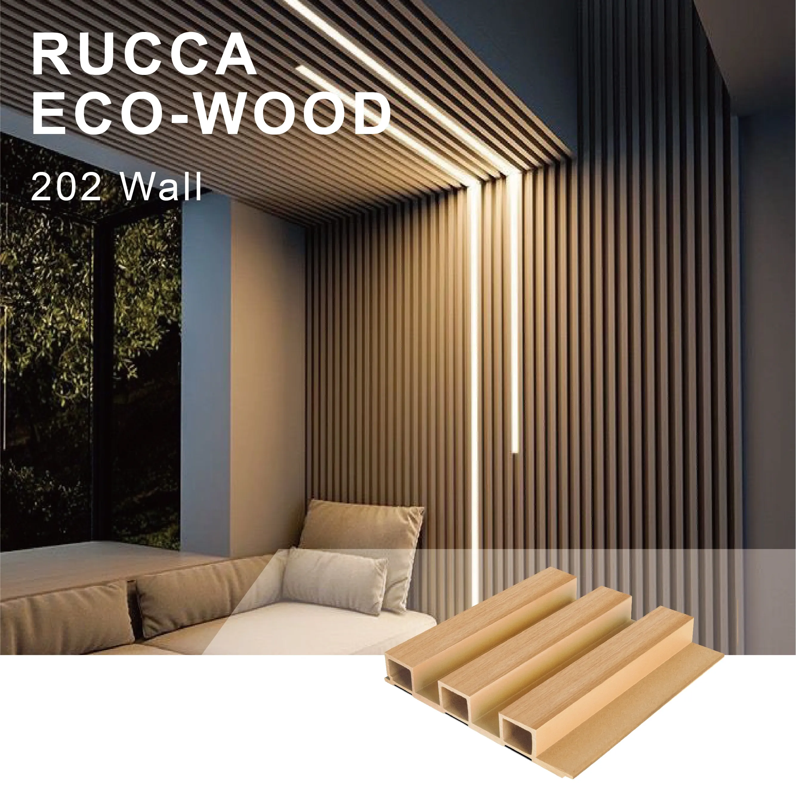 Foshan Rucca Hot Sale Dekorasi Interior WPC Dinding Panel Dinding WPC/PVC Dinding 202*30Mm kayu Komposit Panel