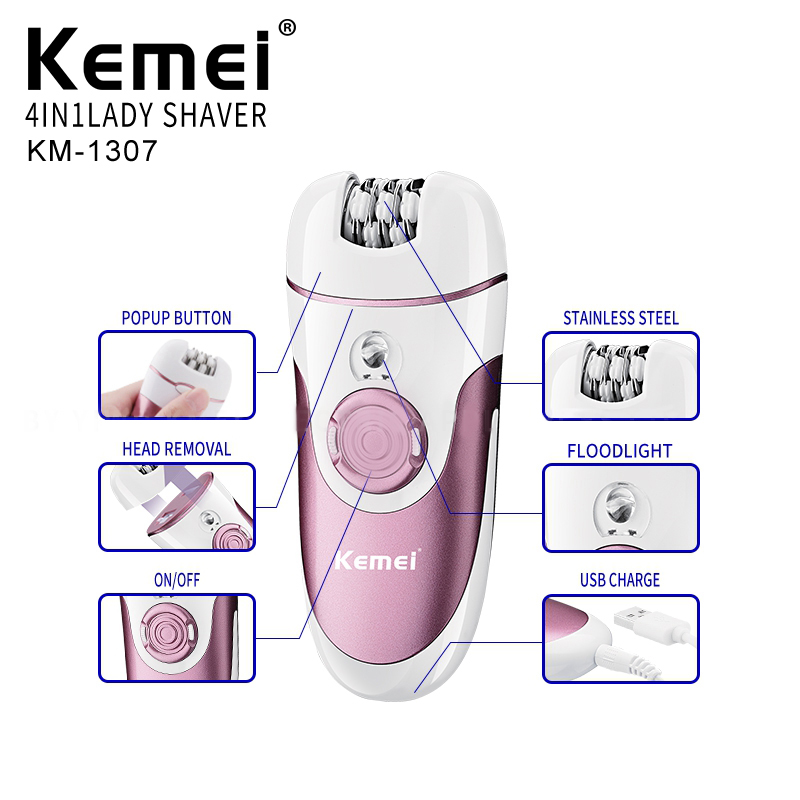 Kemei KM-1307 4 in 1 multi-function lady electric shaver description image 2