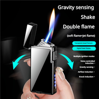 Briquet Électrique Rechargeable USB 2-en-1 Design Moderne, Torche à Butane Classique avec Double Flamme et Valves de Recharge de Gaz