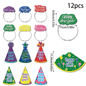 Kit Colorato per Festa di Capodanno: Set di 12 Cerchietti di Carta e Cappelli a Cono per Celebrazioni in Casa e al Bar - Product Image 1