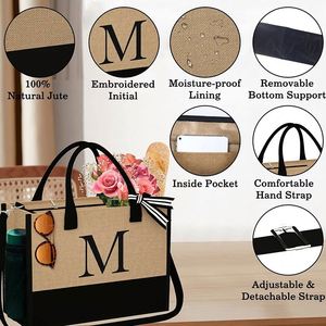 Personalized Custom Logo Crossbody Cosmetic Bags <b>Large</b> Jute <b>Handbag</b> Jute Beach Tote Bag for <b>Women</b> - Product Image 3