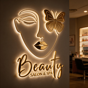Enseignes 3D en métal rétroéclairées, lettres miroir dorées, en acier inoxydable et acrylique doré, personnalisées pour spa, studio, institut de beauté - Product Image 2