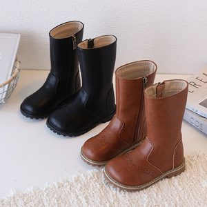 Fashion Autumn Microfiber Leather Plush Warm Children's Knight Zipper Winter Kids Boots <b>Knee</b> Girl <b>High</b> Boots - Product Image 1