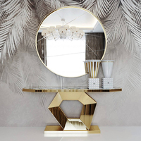 Table console avec miroir PURUO, meubles de salon de luxe, table console moderne en acier inoxydable doré avec miroir