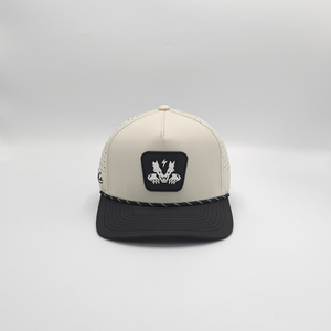 Casquette de baseball sportive en polyester de haute qualité, imperméable, à 5 panneaux, avec logo en patch de caoutchouc personnalisé, découpe laser et trous, avec cordon, vente en gros - Product Image 3