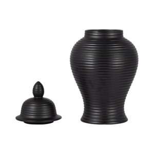 Vaso in ceramica a coste con coperchio, moderno vaso per fiori per soggiorno, camera da letto, ufficio. - Product Image 2