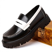 Chaussures décontractées et habillées pour hommes, à plateforme épaisse, en microfibre, patchwork noir et blanc, à enfiler, rehaussantes