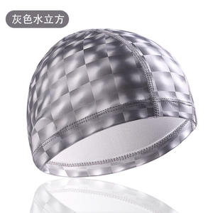 Gorro de natación a cuadros gris para adultos con protección para los oídos y pelo largo, gorro de natación impermeable - Product Image 1