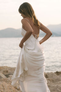 ชุดวันหยุดไทย, นางฟ้าชายหาด, ชุดชายหาด, ถ่ายภาพ, เปลือยหลัง, mopping, White Slit, ชุดยาวไหลลื่น, Super Fairy - Product Image 5