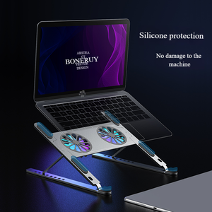 Coussin <span class=keywords><strong>de</strong></span> refroidissement en aluminium portable <span class=keywords><strong>support</strong></span> pour ordinateur portable OEM vente en gros <span class=keywords><strong>tablette</strong></span> pliable réglable avec deux ventilateurs USB matériau en alliage d'aluminium - Product Image 2