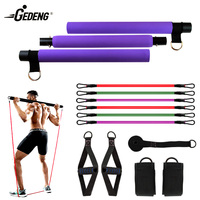 GEDENG Kit de barres de Pilates avec bandes de résistance ajustables Bâton de Pilates d'exercice portable à 3 sections