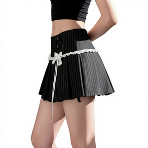 Falda plisada a rayas con lazo decorativo, nueva, de cintura natural, ecológica, estilo Y2K, versátil, mini falda skater, venta al por mayor. - Product Image 2