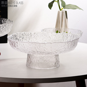 Plateau à fruits en verre Huiyi, plateau rond décoratif pour le salon, vaisselle Ice Dew Stem - Product Image 1