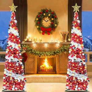 Sapin de Noël Artificiel de Luxe 150 cm (5 pieds) – Sapin Pop-up avec Guirlande et 100 Lumières LED Multicolores – Modèle Coastal Pencil - Product Image 1