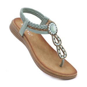 Factory Direct Wholesale Women's Boho Platform Outdoor Summer Slip-On Flat <b>Sandals</b> Rhinestone Decorated Breathable Lightweight - Product Image 1