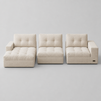 Canapé d'angle moderne en velours côtelé avec chaise longue à gauche, 3 places, mobilier de salon, canapé surdimensionné crème