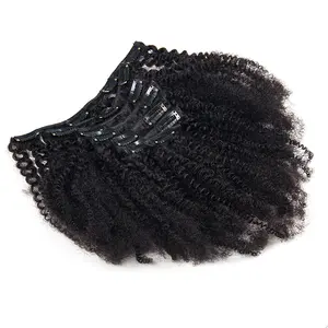 Highknight Wholesale Virgin Human Hair 4B 4C Curly Clip In Hair Extensions 100% Human Hair Clip ins Natural Color 7pcs Per Set
