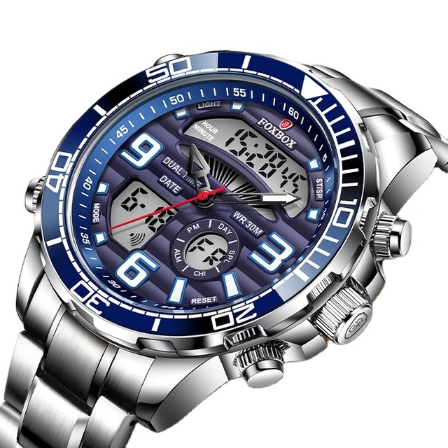 LIGE FOXBOX FB0007 Digital Mens Watches Top Luxury Sport Quartz Wristwatch Men All Steel Casual Waterproof Clock Watch