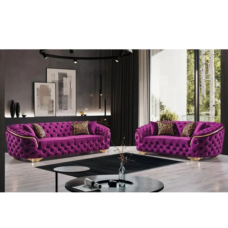 Jiangxi, мебель для дома, гостиная, роскошный диван Честерфилд, фиолетовый бархатный современный набор диванов из нержавеющей стали