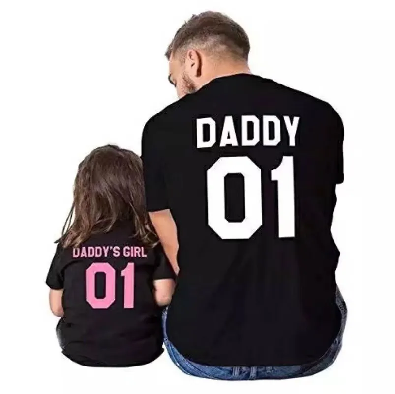 T-shirts assortis père et fils, joli vêtement pour la famille, bon marché, avec numéro imprimé, père et fille, 1 pièce