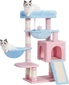 Multi-level kattentoren voor binnenkatten, 2 verbrede pluche zitplaatsen, kattencondo met krabplank en grote holletjes - Product Image 1