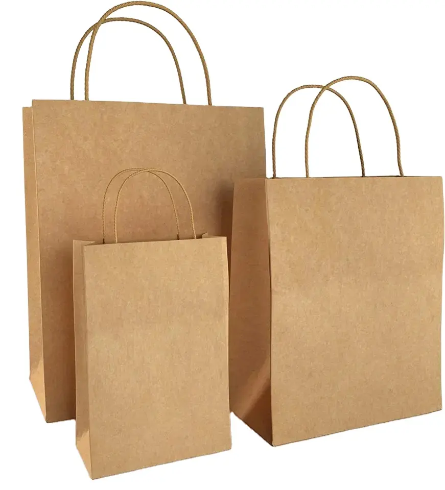 अपने लोगो के साथ 2023 नया डिजाइन कस्टम क्राफ्ट ब्राउन पेपर शॉपिंग बैग