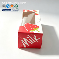 Boîte en papier rectangulaire pour boulangerie, vente en gros, prête à expédier, boîte cadeau pour pâtisserie aux fraises avec fenêtre transparente en PET