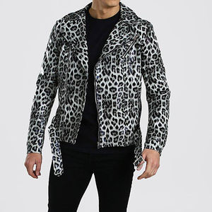 Giacca da lavoro di alta qualità giacca di pelle leopardata con cerniera stile moto giacca da uomo alla moda giacche di pelle moto - Product Image 2