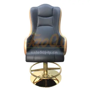 K1073豪华舒适娱乐场椅可调高度旋转槽吧椅赌博贵宾扑克椅，带铬金色底座