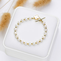 Bracelet en perles d'eau douce naturelles pour femme, avec papillon Fritillaria, trèfle à quatre feuilles et fermoir OT, design de niche, bijoux haut de gamme