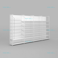 Présentoir au détail blanc: Multi-couche avec des côtés de grille. Idéal pour présenter diverses marchandises dans les magasins. Élégant et pratique