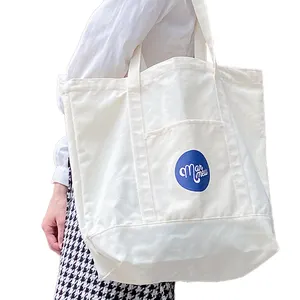 100% कपास 10/12/16/18 औंस कपास लंबा हैंडल प्रचारक सादा सफेद खाली कपास कस्टम पुन: प्रयोज्य शॉपिंग कैनवास टोट बैग