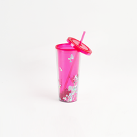 Gobelet en acrylique de 700 ml avec logo personnalisé, double paroi, en plastique transparent, avec couvercles et pailles pour café, sans BPA