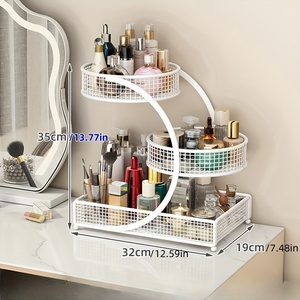 Rak penyimpanan Makeup logam kustom, unit berdiri jenis tidak ada instalasi rak rumah untuk meja rias lipstik penyimpanan perawatan kulit - Product Image 4