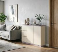 Lemari Sepatu Modern 3 Pintu 3 Laci Rak Penyimpanan & Pajangan Warna Beige Abu-abu Dua Nada Ramah Lingkungan Hemat Tempat Perabot Rumah Tangga