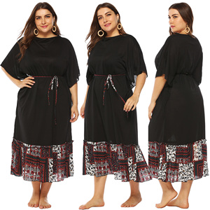 All'ingrosso Plus Size <span class=keywords><strong>abito</strong></span> Vintage manica <span class=keywords><strong>a</strong></span> <span class=keywords><strong>pipistrello</strong></span> cravatta lunga <span class=keywords><strong>abito</strong></span> Casual - Product Image 1