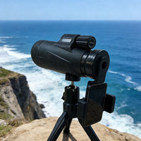 Télescope monoculaire noir rempli d'azote avec support de trépied et support de téléphone, revêtement multicouche pour la documentation de voyage
