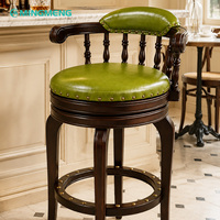 Tabourets de bar pivotants vintage en cuir PU vert, chaise de bar rembourrée pour pub, restaurant, hôtel, comptoir de bar