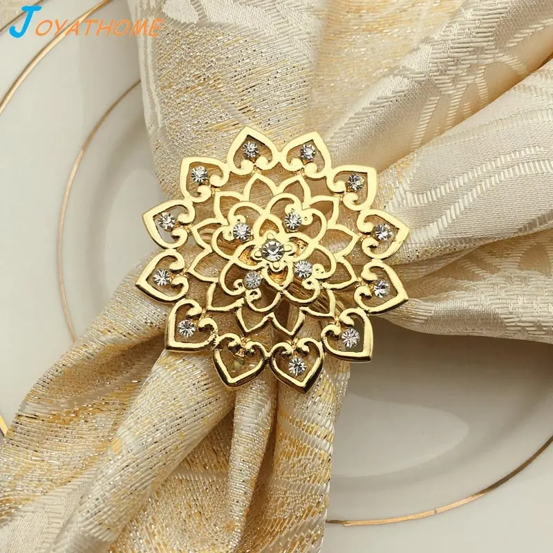 Guardanapo anéis de flores de luxo, prata e ouro, em forma de flor, guardanapo, anel de natal, festa de casamento, decoração, suporte de toalha