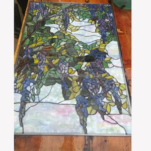 Vitral artesanal de estilo Tiffany con diseño de glicinia europea personalizado para puerta, pared, ventana o muro cortina. - Product Image 3