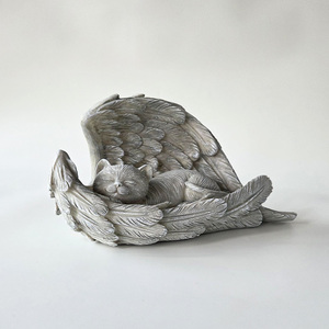 Melek Kanadı Kedi Şeklinde Reçine Evcil Hayvan Kremasyon Urnası, Külleri İçin Anıt Cenaze Urnası ve Küçük Evcil Hayvanlar İçin Dekoratif Hatıra, Evde Sergileme İçin - Product Image 1