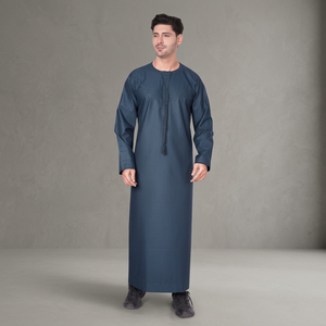 Thobe bleu marine de qualité supérieure pour homme, à manches longues, robe traditionnelle saoudienne, koweïtienne, émiratie, arabe, pour vêtements islamiques du Moyen-Orient - Product Image 2