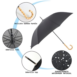 Manual 23 Inch Solid Color Unbreakable Stick Metal Rain <b>Umbrella</b> Navy Blue 16K Straight <b>Umbrella</b> - Product Image 2