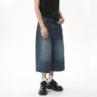 MTLCLOTHES Jean vintage homme taille mi-haute style coréen et hongkongais, denim délavé multicolore, coupe courte, jambe large évasée, nylon/coton, été