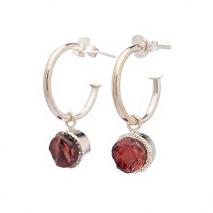 925 Silver Raw <b>Garnet</b> Drop <b>Earrings</b> Water Drop Shape Claw Setting Bohemia Style Women's Everyday Wear Jewelry - Product Image 1