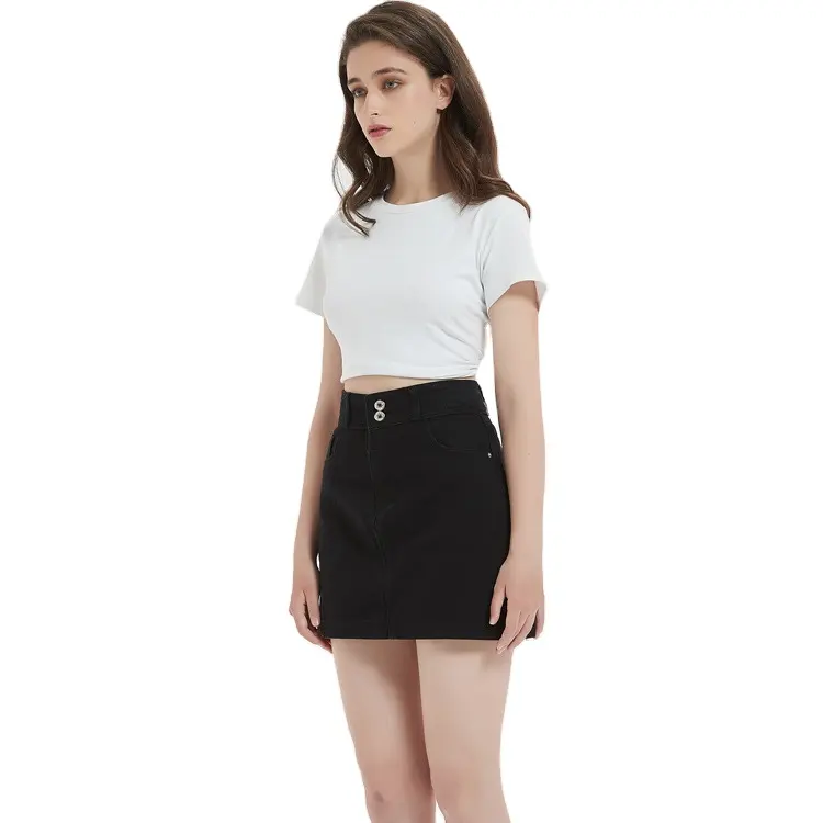 tihht black plus size high waist sexy short elastic denim skirt for women ladies