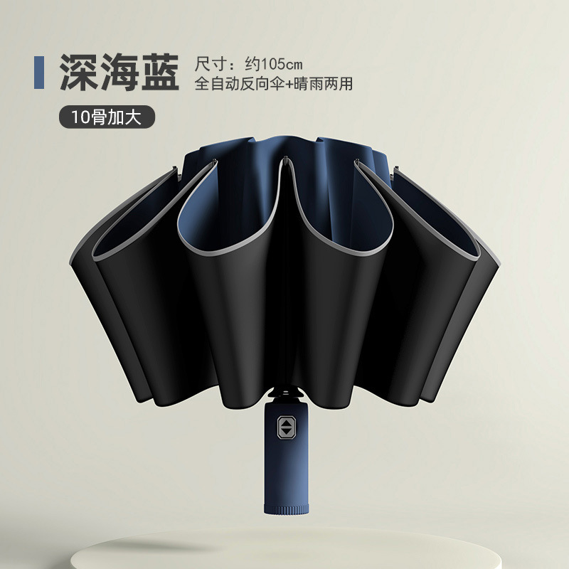 Reverse umbrella navy blue-color umbrella handle