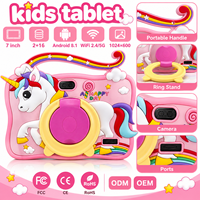 Tablette pour enfants 7 pouces Android 8.1 2 Go 16 Go WiFi 1024x600 rose licorne, tablette PC pour enfants avec étui en silicone, poignée et support